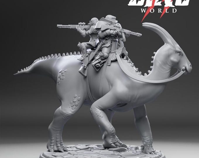 Dino Rider Parasaurolophus 32mm/28mm (DinoWorld) Dinosaur Miniatures | RPG Set | Scifi 3D Print | Wargaming Gift | Tabletop Game Set
