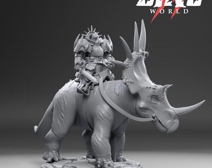 Dino Rider Ceratops 32mm/28mm (DinoWorld) Dinosaur Miniatures | RPG Set | Scifi 3D Print | Wargaming Gift | Tabletop Game Set
