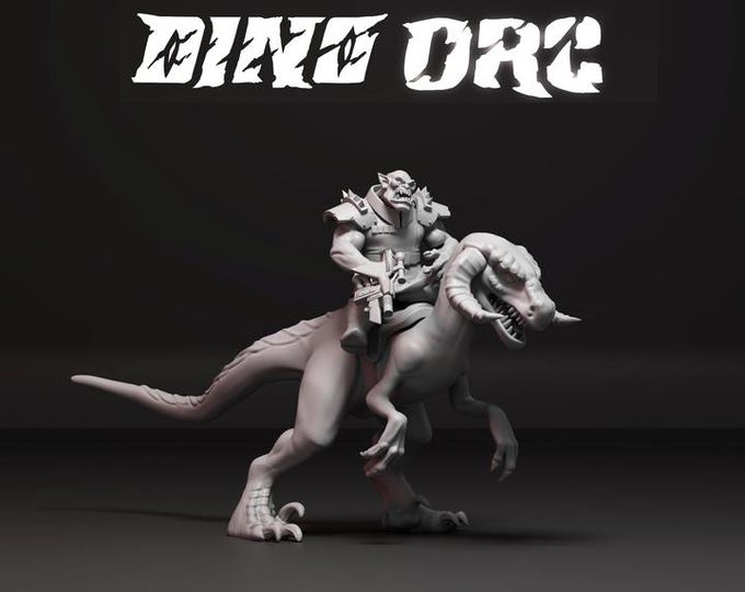 Orc Dino Rider 32mm/28mm (DinoWorld) Dinosaur Miniatures | RPG Set | Scifi 3D Print | Wargaming Gift | Tabletop Game Set