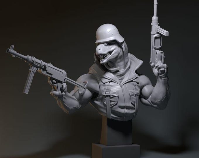 T-Rex WW2 Bust (DinoWorld) Fantasy Gaming RPG | Wargaming Gift | Tabletop Game Set | 3D Printed Dinosaurs