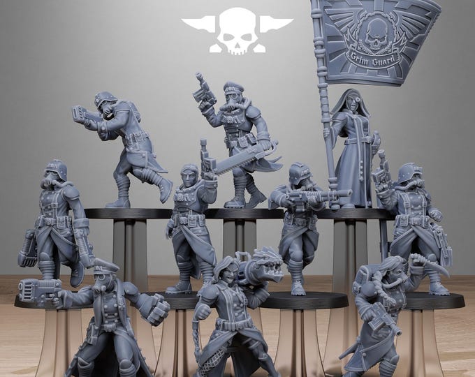 GrimGuard Sisters 32mm/28mm (StationForge) RPG Set | 3D Print Scifi | Tabletop Game Set | Wargaming Gift | RPG Gifts  | Sci-Fi Miniatures