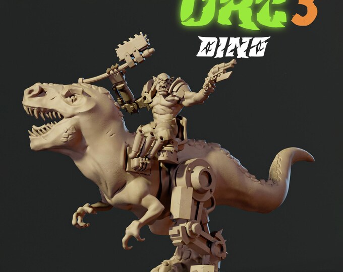 Orc T-rex Rider 32mm/28mm (DinoWorld) Dinosaur Miniatures | RPG Set | Scifi 3D Print | Wargaming Gift | Tabletop Game Set