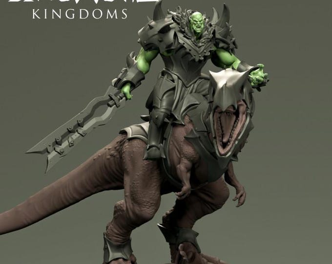 Orc Commander T-Rex Mount 32mm/28mm (DinoWorld) DnD 5E Gift | Fantasy Gaming RPG | Wargaming Gift | Tabletop Game SeT