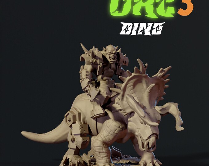 Orc Triceratops/Pachy Rider 32mm/28mm (DinoWorld) Dinosaur Miniatures | RPG Set | Scifi 3D Print | Wargaming Gift | Tabletop Game Set