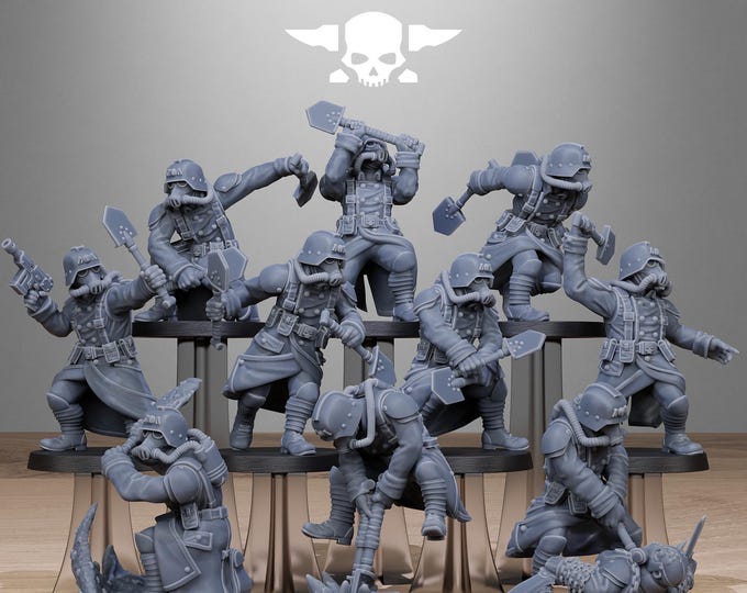 GrimGuard Shovel Fighters 32mm/28mm (StationForge) RPG Set | 3D Print Scifi | Tabletop Game Set | Wargaming Gift | RPG Gifts
