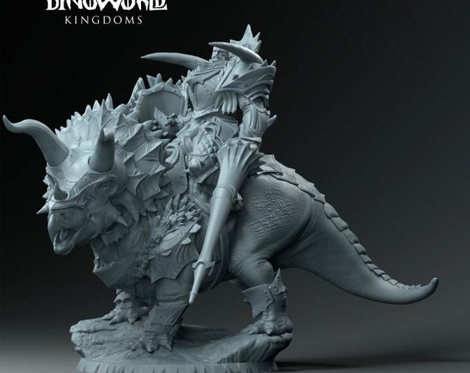 Knight Commander Ceratops Mounted 32mm/28mm (DinoWorld) DnD 5E Gift | RPG Set | Fantasy Gaming RPG | Wargaming Gift | Tabletop Game Set