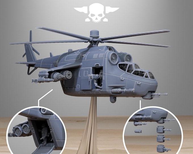 GrimGuard Helicopter 32mm/28mm (StationForge) RPG Set | 3D Print Scifi | Tabletop Game Set | Wargaming Gift | RPG Gifts  | Sci-Fi Miniatures