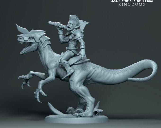 Goblin Mounted Raptor Dinosaur 32mm/28mm (DinoWorld) DnD 5E Gift | Fantasy Gaming RPG | Wargaming Gift | Tabletop Game Set
