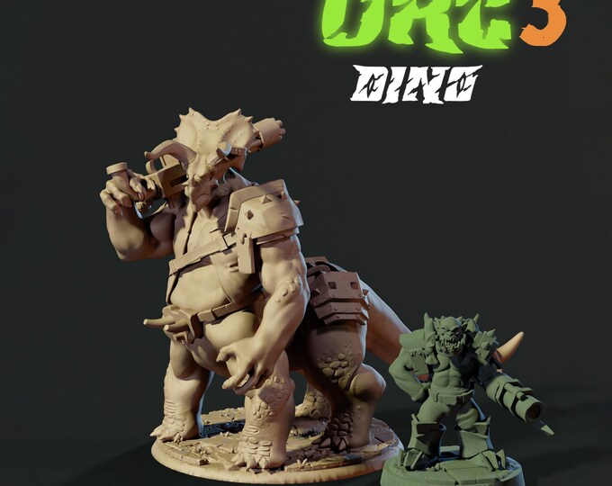Orc Triceratops 32mm/28mm (DinoWorld) Dinosaur Miniatures | RPG Set | Scifi 3D Print | Wargaming Gift | Tabletop Game Set
