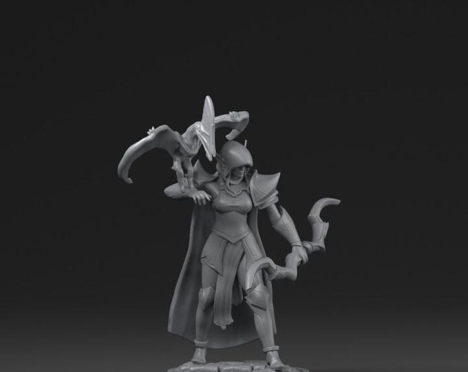 Commander Elf Women with mascot 32mm/28mm (DinoWorld) DnD 5E Gift | RPG Set | Fantasy Gaming RPG | Wargaming Gift | Tabletop Game Set