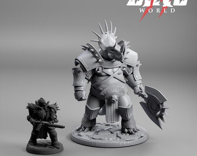 Triceratops Warrior 32mm/28mm (DinoWorld) DnD 5E Gift | RPG Set | Fantasy Gaming RPG | Wargaming Gift | Tabletop Game Set