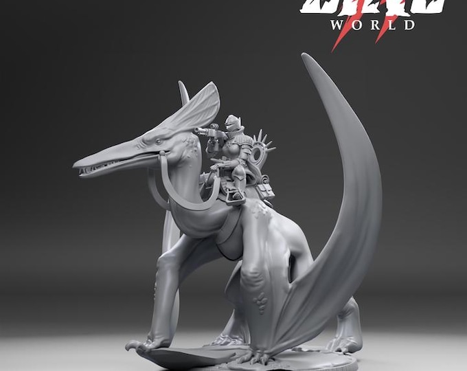 Dino Rider Pterodactyl 32mm/28mm (DinoWorld) Dinosaur Miniatures | RPG Set | Scifi 3D Print | Wargaming Gift | Tabletop Game Set