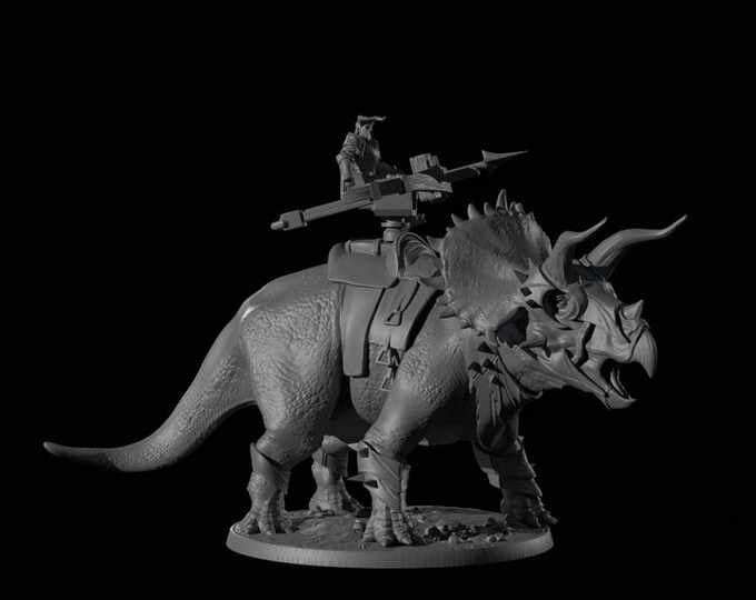 Triceratops Mounted Ballista 32mm/28mm (DinoWorld) DnD 5E Gift | RPG Set | Fantasy Gaming RPG | Wargaming Gift | Tabletop Game Set