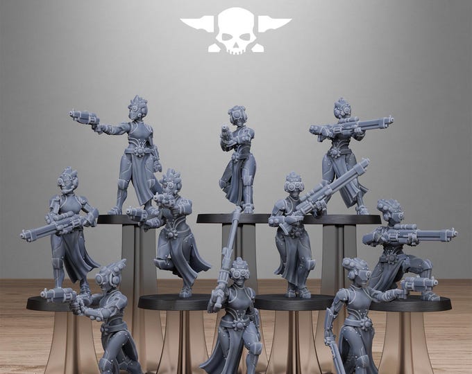 Scavenger Sisters Infantry 32mm/28mm (StationForge) RPG Set | 3D Print Scifi | Tabletop Game Set | Wargaming Gift | RPG Gifts