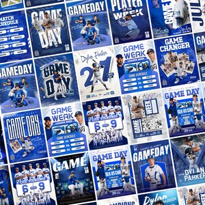 Mallar för sociala medier för basebollsporter | Redigerbara Canva-mallar för basebollmatchdag och spelarfokus | Direktnedladdning