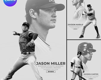 Canva Baseball Softball Poster, Double Emotion Design, Senior Banner Template, Sports Poster, Drag and Drop Your Player, Canva Editable