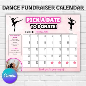 Editable Dance Template Pick a Date to Donate Fundraiser, Fill My Dancer, Dance Fundraiser, Pink Fundraiser, Dance Competition Fundraiser