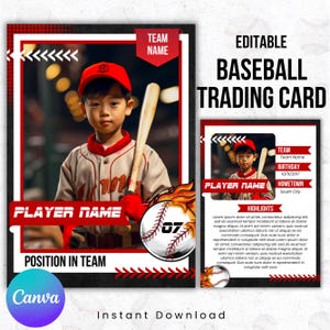 Modèle de carte à collectionner de baseball, modèle modifiable de toile de carte de baseball, cartes à collectionner de joueur de sport imprimables, cadeaux de sport cartes d'équipe bricolage