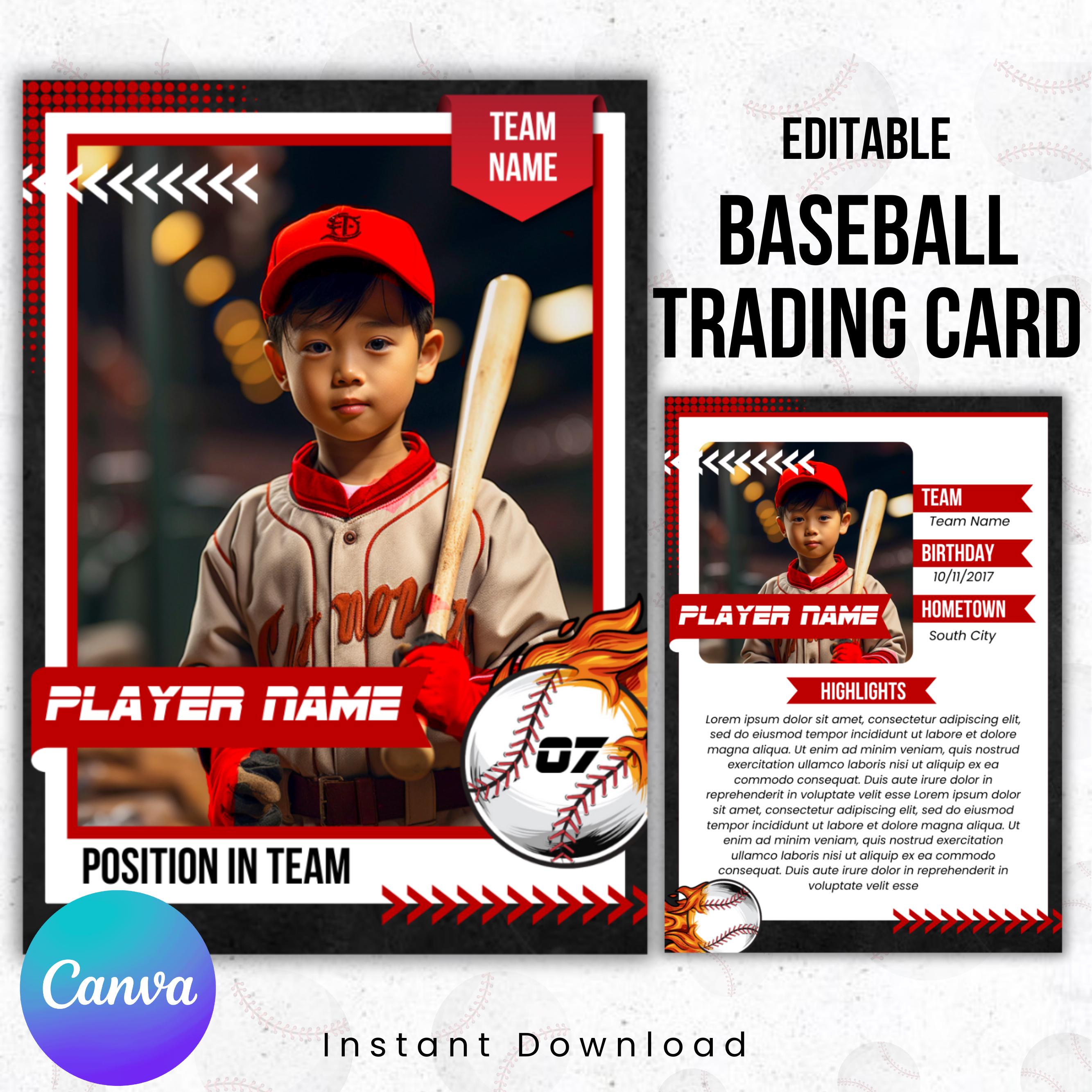Baseball Trading Card Template, Editable Double-sided Player Cards ...