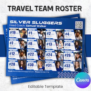 Travel Team Recruit Roster, Custom Team Roster Template For Any Sports Softball, Baseball, Basketball, Athlete Profile, Canva Template