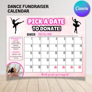 Editable Dance Fundraiser Template, Fill My Dance, Pick a Date to Donate, Printable Pink Fundraiser Form, Dance Competition Fundraiser,Canva