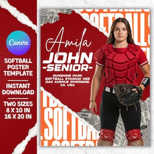 Softbalpostersjablonen, seniorenavondsoftbalposter, bewerkbare seniorenbanners, aangepaste sportposter, afdrukbare softbalsportsjabloon