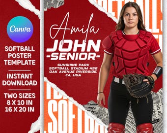 Softball Poster Vorlagen, Senior Night Softball Poster, bearbeitbare Senior Banner, benutzerdefiniertes Sportposter, druckbare Softballsportvorlage