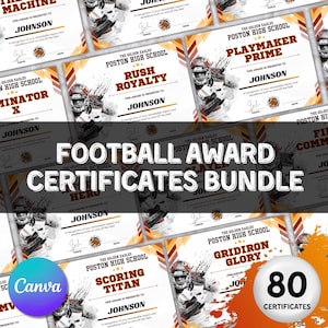 Editable Football Award Certificate Templates Bundle, Printable Football Appreciation Awards,Sport Awards,End Of Season Football Team Awards