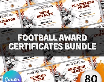 Editable Football Award Certificate Templates Bundle, Printable Football Appreciation Awards,Sport Awards,End Of Season Football Team Awards