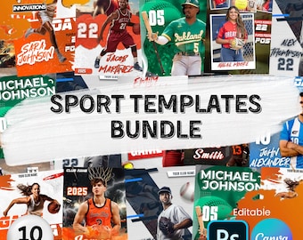 10 carteles deportivos, carteles deportivos PSD, carteles de baloncesto, plantillas de lienzo deportivo, carteles de béisbol, carteles de fútbol, carteles de voleibol