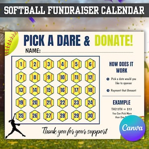 Editable Softball Fundraiser Calendar, Calendar Fundraiser, Fundraiser Calendar Printable, Softball Template, 11 x 8.5 in, BlackOut My Board