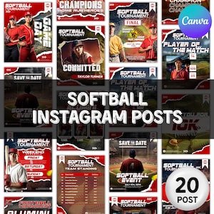 Kit per social media di softball, modelli Instagram di softball, modelli per social media di softball, modelli Canva di softball, modello sportivo, provino