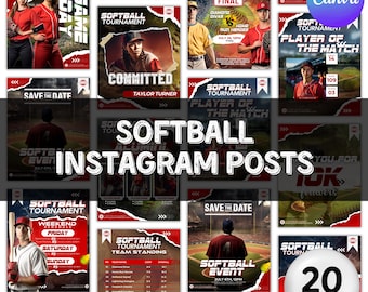 Kit de redes sociales de sóftbol, plantillas de Instagram de sóftbol, plantillas de redes sociales de sóftbol, plantillas de Canva de sóftbol, plantilla deportiva, prueba
