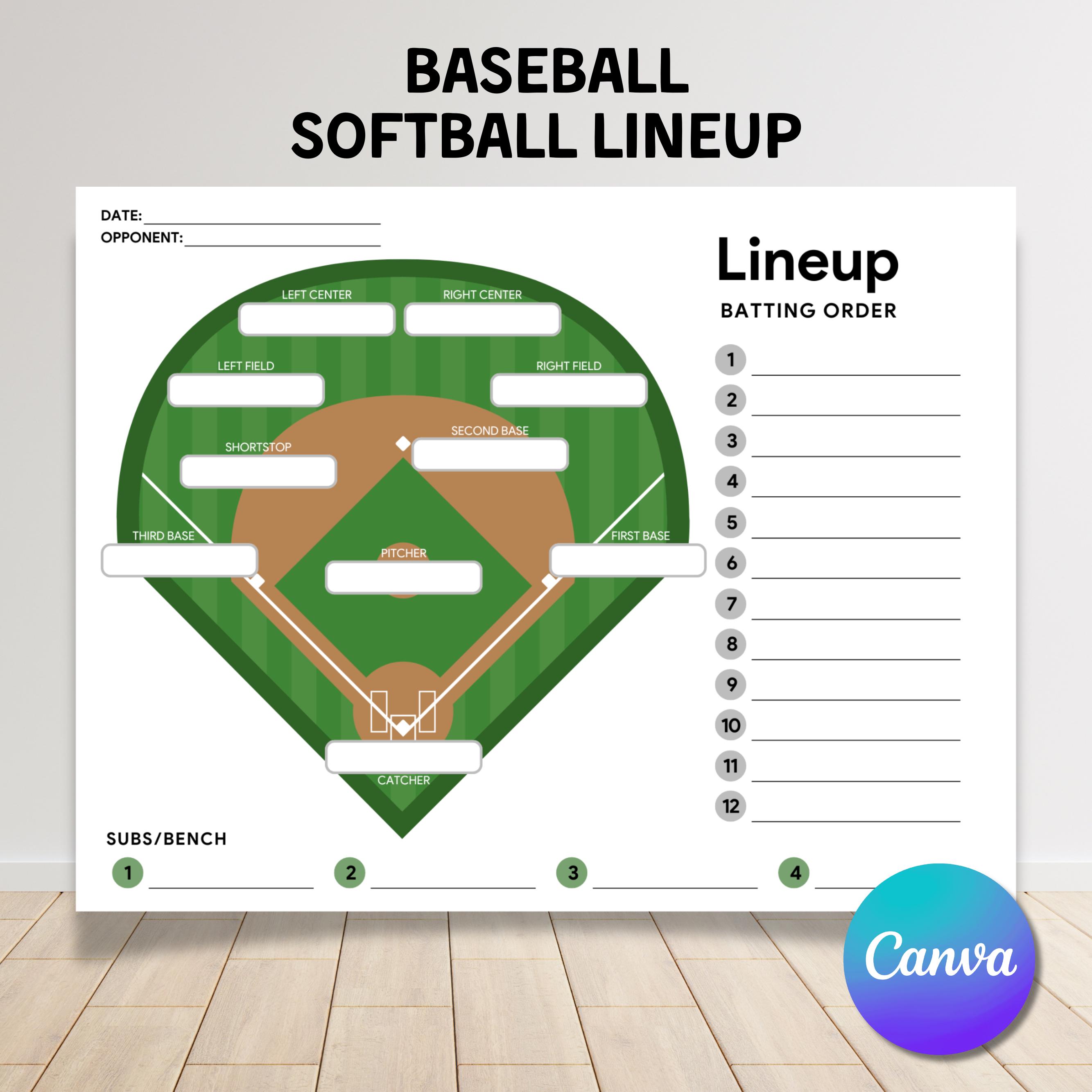 Editable Baseball Lineup,softball Lineup,baseball Chart Cards,baseball ...