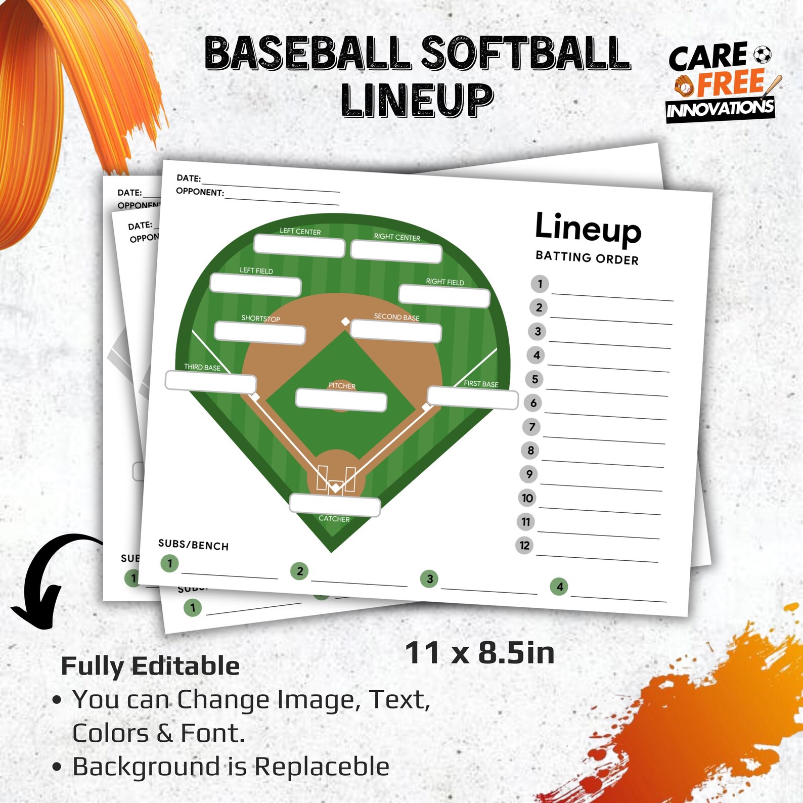 Editable Baseball Lineup,softball Lineup,baseball Chart Cards,baseball ...