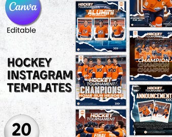 Paquete de plantillas para publicaciones de Instagram sobre hockey, 20 plantillas de hockey de Canva, volante para redes sociales de hockey, equipo de hockey, calendario de hockey, editable en Canva