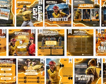 Softball Social Media Templates, Sports Social Media Post, Softball Instagram Post,Softball Social Media Kit,Sports graphics,Softball Flyers
