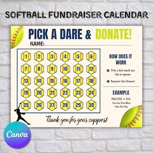 Editable Softball Fundraiser Calendar, Calendar Fundraiser, Fundraiser Calendar Printable, Softball Template, 11 x 8.5 in, BlackOut My Board