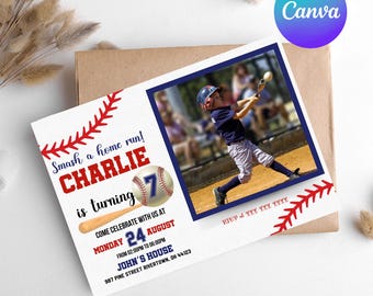 Baseball Birthday Photo Invitation Template, Printable Sports Birthday Invite Template, Sports Photo Invite,Party Invite, Rookie Of The Year