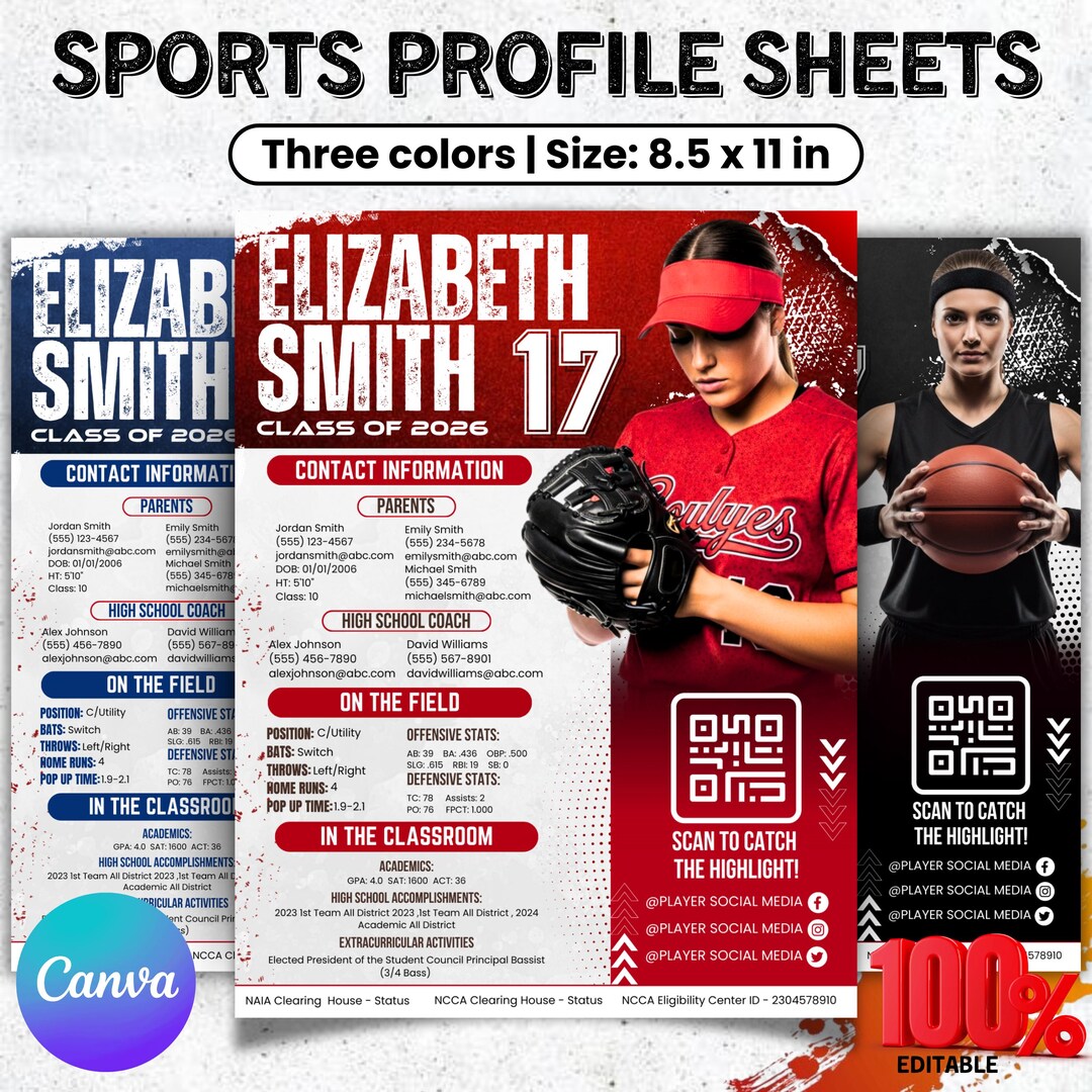 Sports Profile Sheet Template, Athlete Player Profile Sheet Resume ...