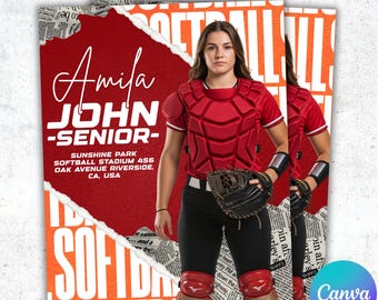 Softball Poster Vorlagen, Senior Night Softball Poster, bearbeitbare Senior Banner, benutzerdefiniertes Sportposter, druckbare Softballsportvorlage