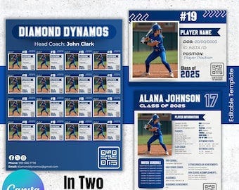 16 Player Travel Team Roster, Sports Profile Sheet Template, Softball Profile Template, Softball Roster College Recruiting, Sports Resume