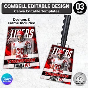 Cowbell Template, Editable Sport Cowbell Templates, Custom Cowbell Design, Football Cowbell Design, Football Cowbell Template, Cowbell Wrap
