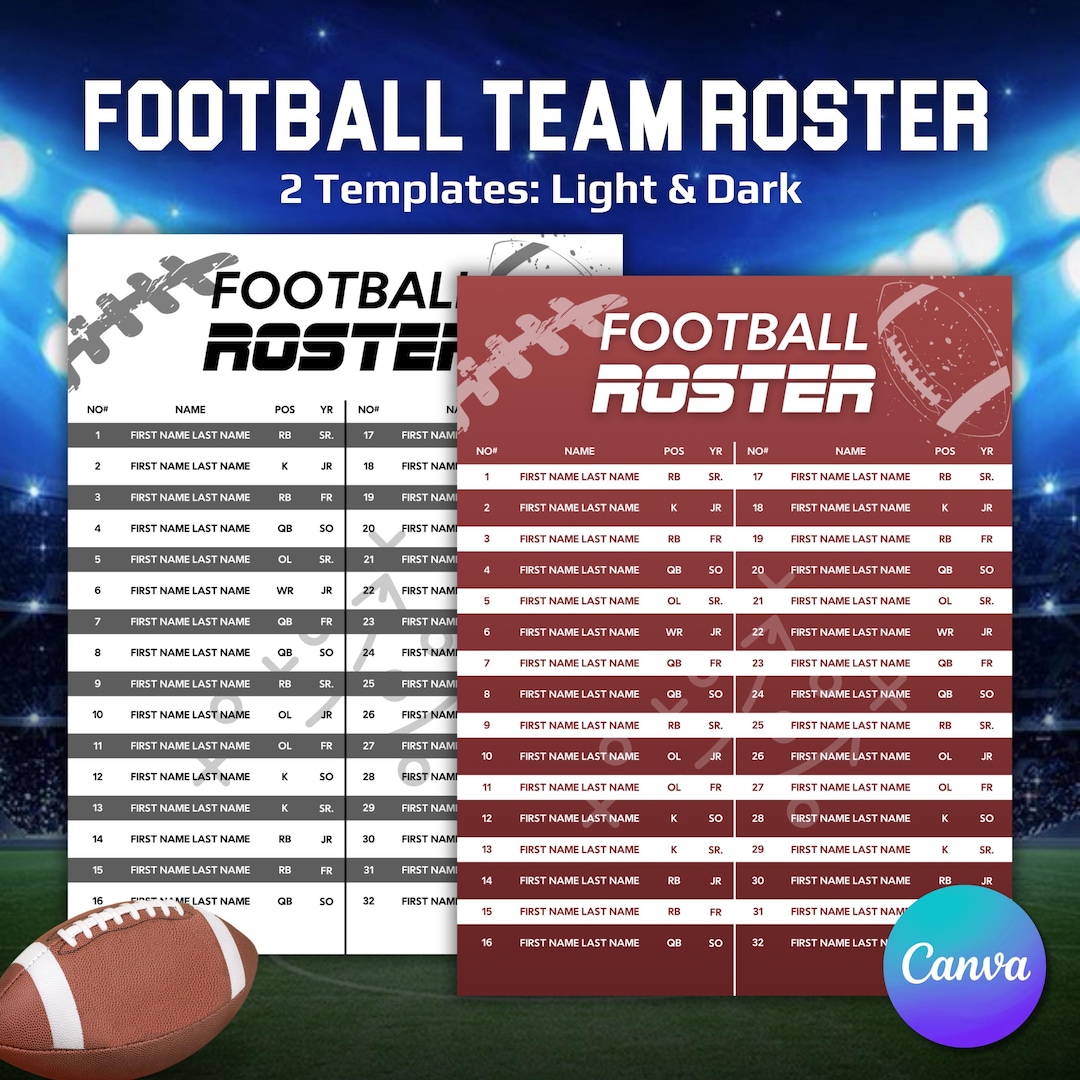 Football Roster Template, Team Roster Template, Football Template ...