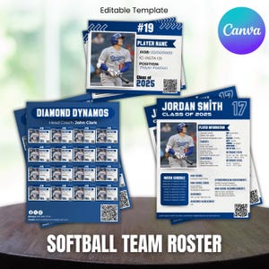 Softball Team Roster, Softball 16 Player Profile Template, Softball Roster College Recruiting Sports Profile Canva Template Instant Download
