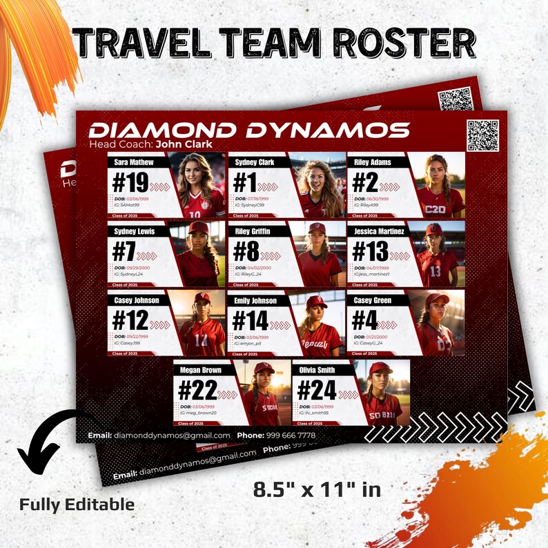 Travel Team Recruit Roster, Custom Team Roster Template for Any Sports ...