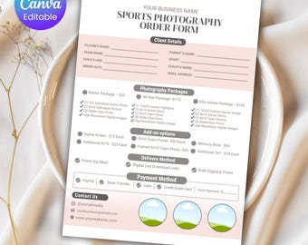 Sports Photography Order Form, Editable School Photography Invoices, School Photography, Sports Order Form, Picture Business Order Form