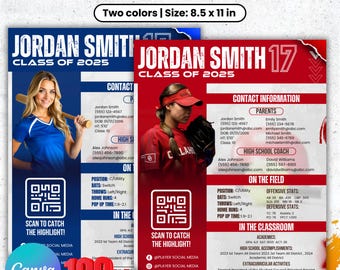 Sports Profile Sheet Template, Athlete Player Profile Sheet Resume, Sports Recruiting Card, Softball Player, Athletic Resume, Sports Resume