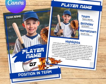 Baseball Trading Card Template, Editable Double-Sided Player Cards, Rookie Cards Design for Kids Little League, Youth Sports Trading Card