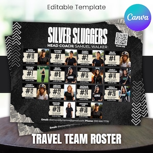 Travel Team Recruit Roster, Custom Team Roster Template For Any Sports Softball, Baseball, Basketball, Athlete Profile, Canva Template